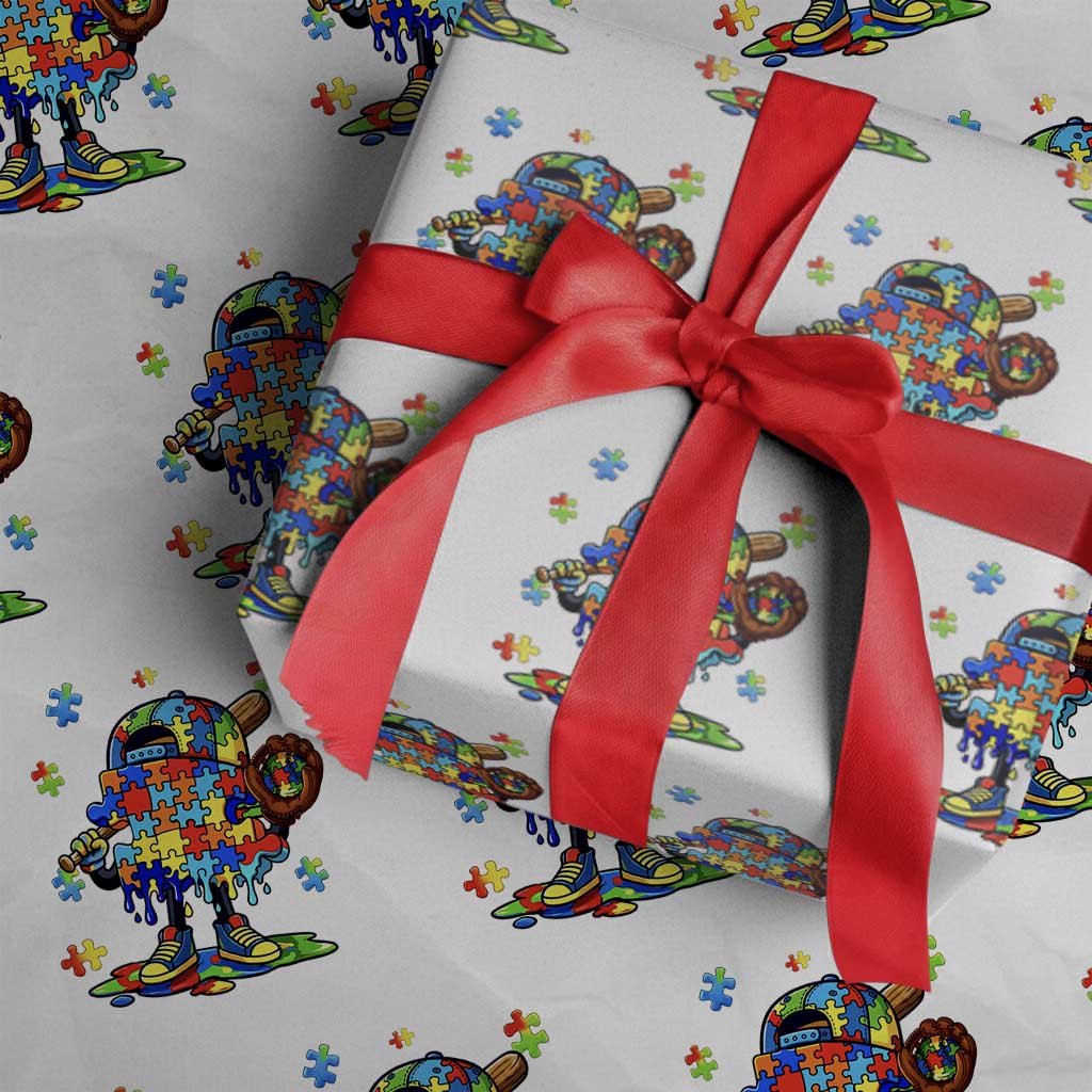 Autism Acceptance Baseball Wrapping Paper Roll Colorful Drip Graphic Neurodiversity Support TS12 White Print Your Wear