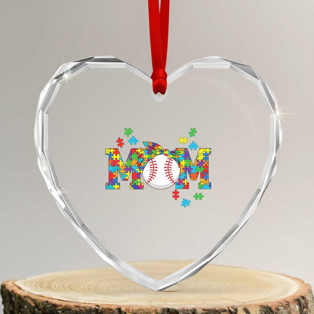 Autism Acceptance Baseball Mom Heart Crystal Glass Ornament Proud Mom Inclusive Support Graphic TS12 Transparent Glass 3'' Heart Print Your Wear
