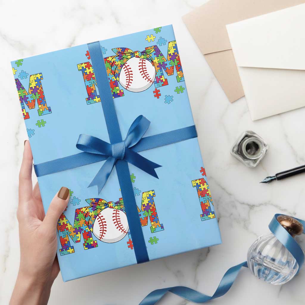 Autism Acceptance Baseball Mom Wrapping Paper Roll Proud Mom Inclusive Support Graphic TS12 Light Blue Print Your Wear