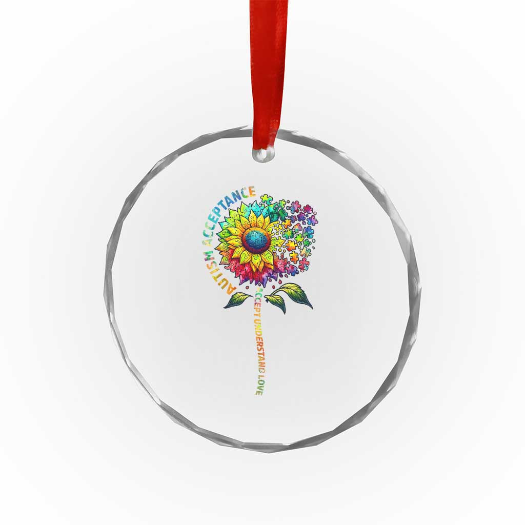 Autism Acceptance Crystal Glass Ornament Accept Understand Love Sunflower Puzzle TS14 Print Your Wear