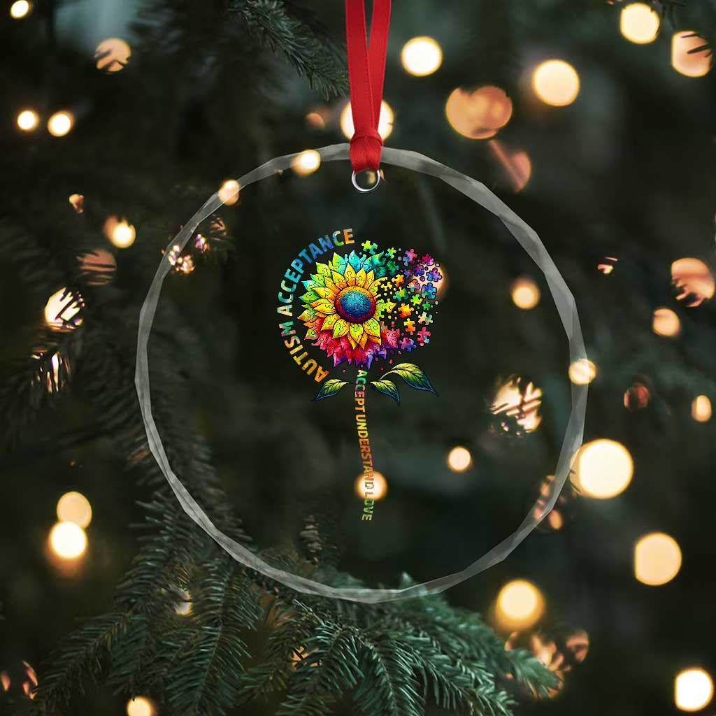 Autism Acceptance Crystal Glass Ornament Accept Understand Love Sunflower Puzzle TS14 Print Your Wear