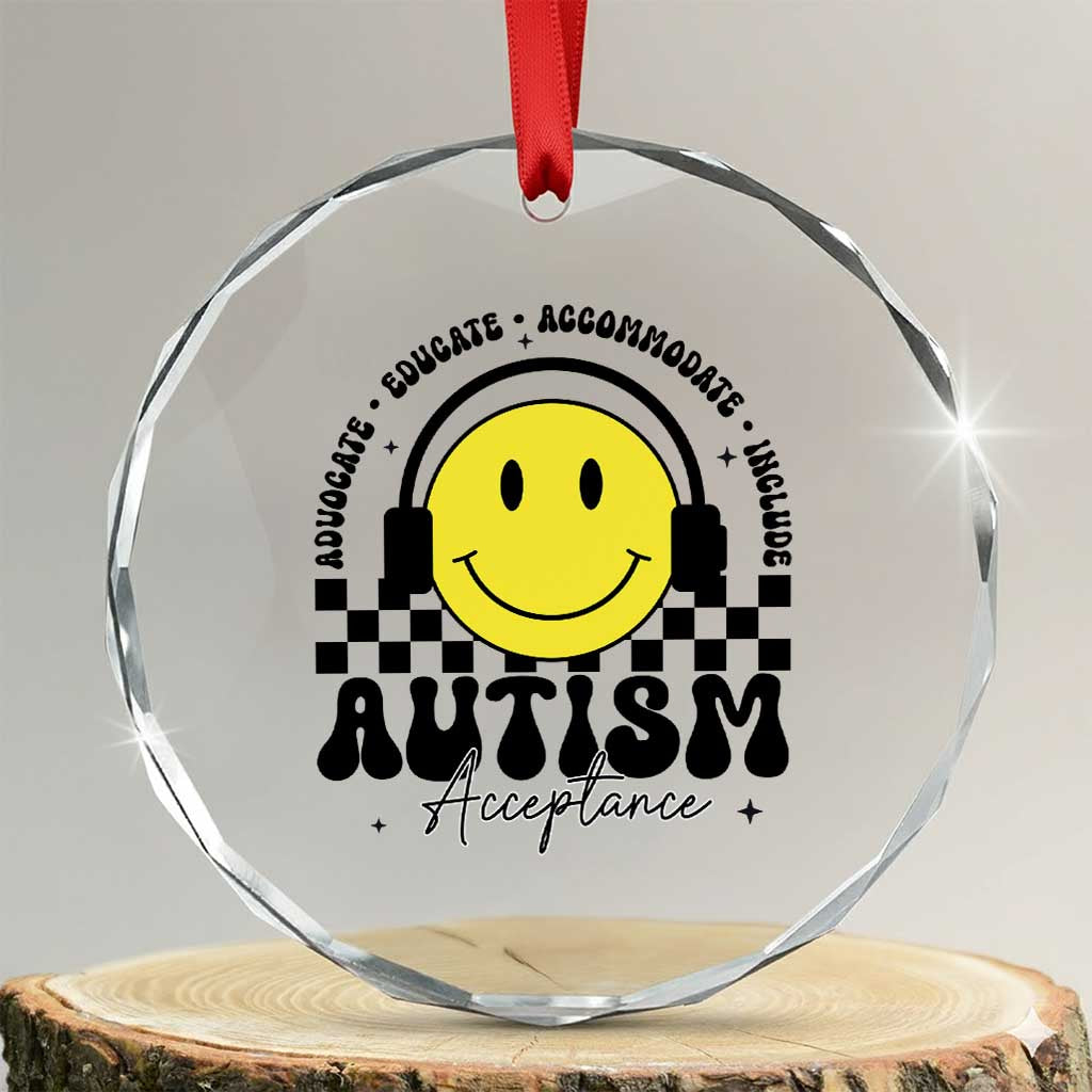Autism Acceptance Crystal Glass Ornament Advocate Educate Accomodate Include Special Education TS02 Transparent Glass 3'' Circle Print Your Wear