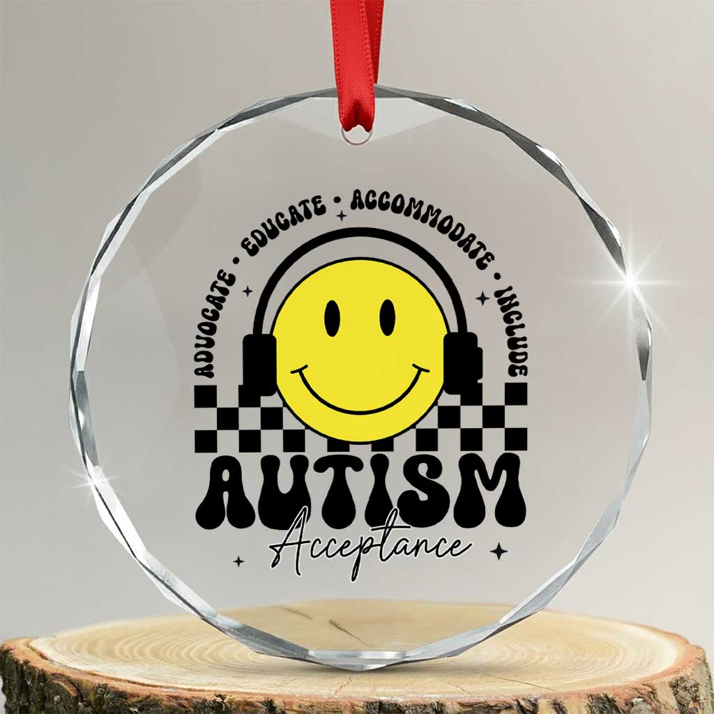 Autism Acceptance Crystal Glass Ornament Advocate Educate Accomodate Include Special Education TS02 Transparent Glass 3'' Circle Print Your Wear