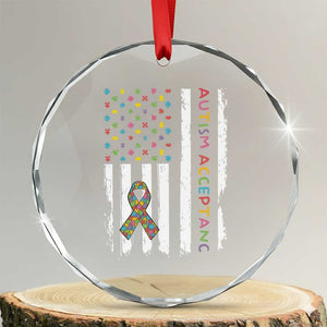 Autism Acceptance Crystal Glass Ornament American Flag Neurodivergent Support Ribbon Puzzle TS14 Transparent Glass 3'' Circle Print Your Wear