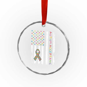 Autism Acceptance Crystal Glass Ornament American Flag Neurodivergent Support Ribbon Puzzle TS14 Print Your Wear