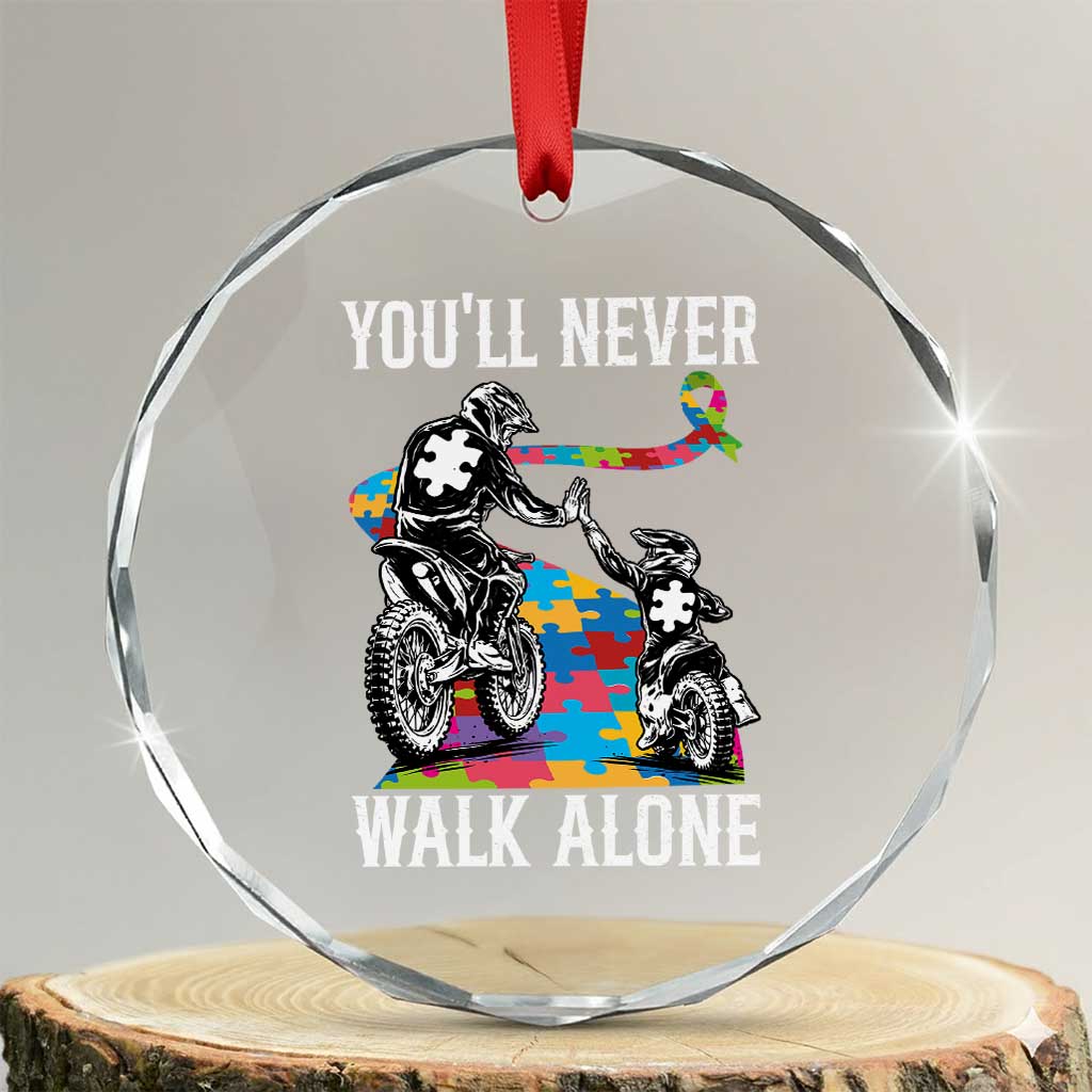Autism Acceptance Crystal Glass Ornament Autism Dad Motocross Rider Father Son Support TS14 Transparent Glass 3'' Circle Print Your Wear