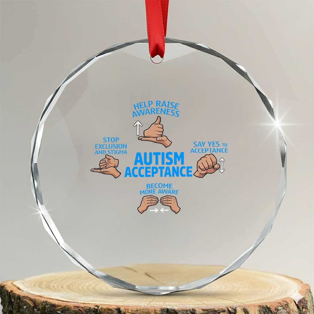 Autism Acceptance Crystal Glass Ornament Hand Neurodiversity SPED Teacher TS14 Transparent Glass 3'' Circle Print Your Wear
