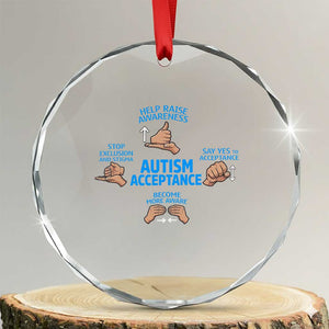 Autism Acceptance Crystal Glass Ornament Hand Neurodiversity SPED Teacher TS14 Transparent Glass 3'' Circle Print Your Wear