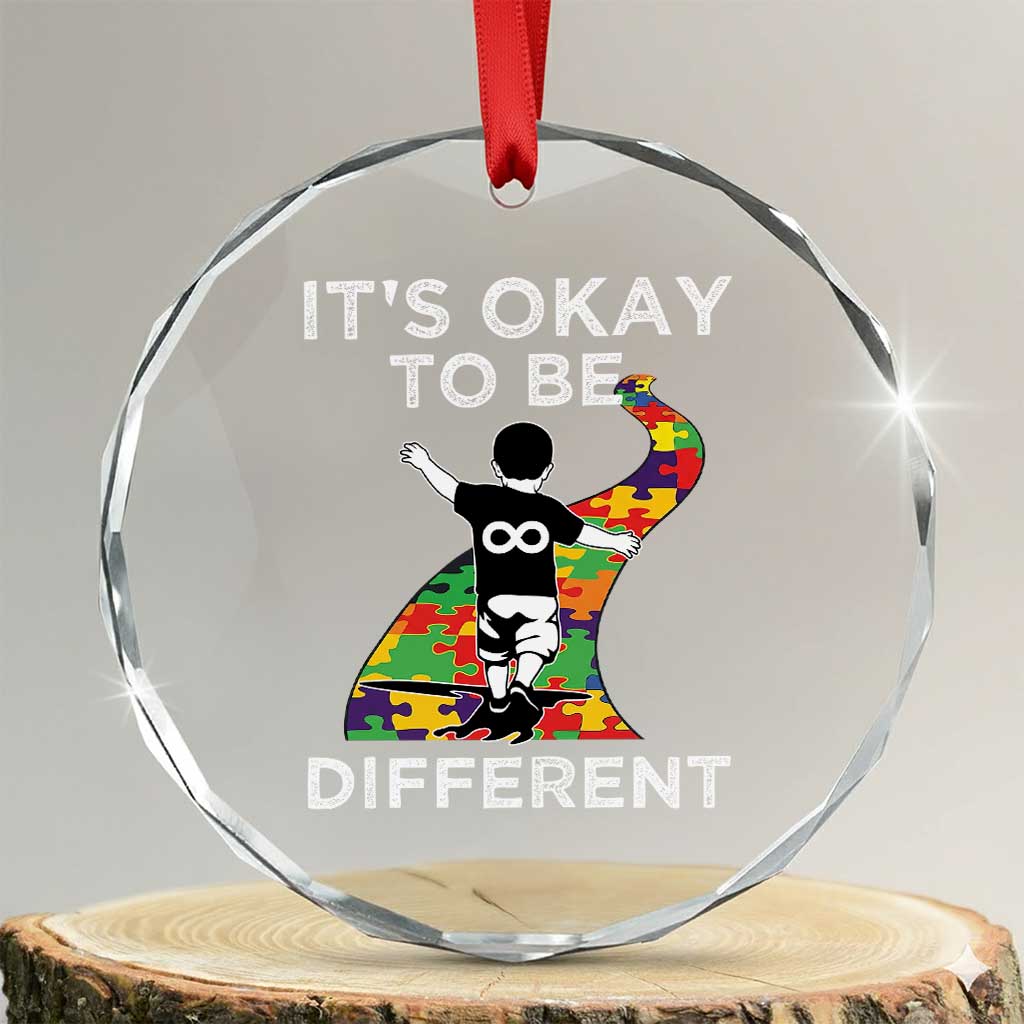 Autism Acceptance Crystal Glass Ornament It's Okay To Be Different TS14 Transparent Glass 3'' Circle Print Your Wear