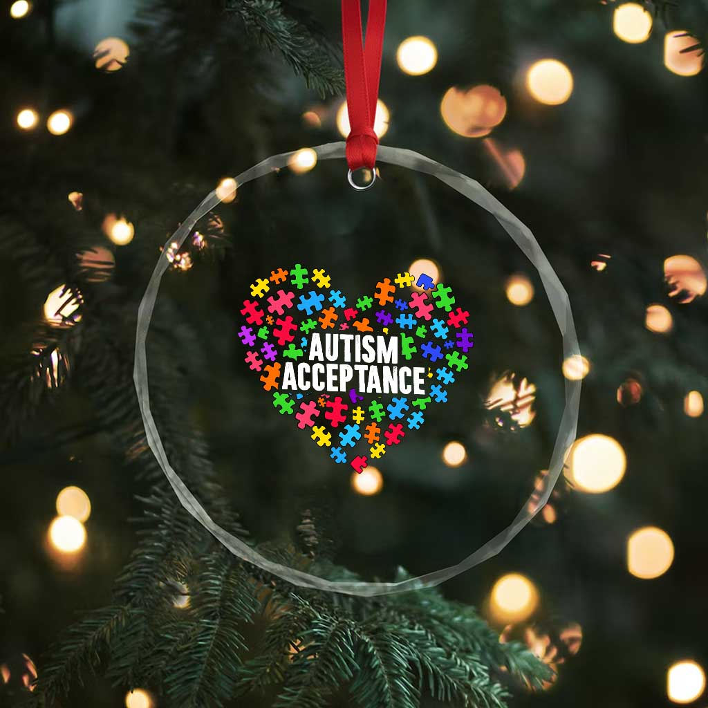Autism Acceptance Crystal Glass Ornament Love Heart Puzzle Piece Gift TS14 Print Your Wear
