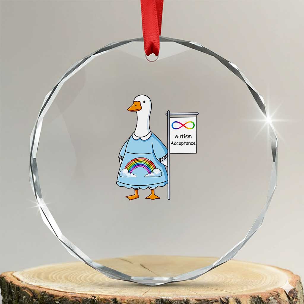 Autism Acceptance Crystal Glass Ornament Neurodivergent Awareness Silly Goose Support TS14 Transparent Glass 3'' Circle Print Your Wear
