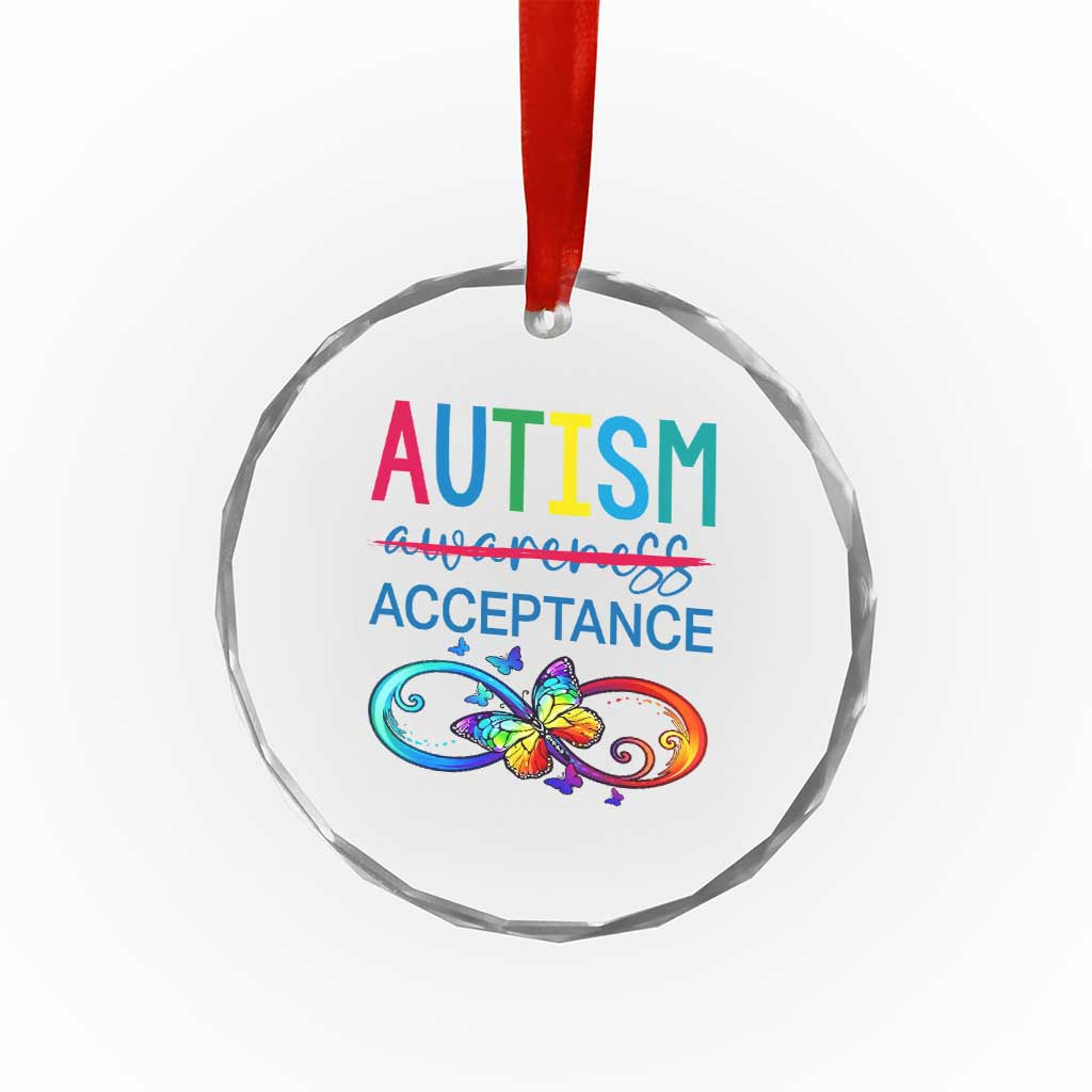 Autism Acceptance Crystal Glass Ornament Neurodivergent Support Infinity Butterfly Symbol TS14 Print Your Wear