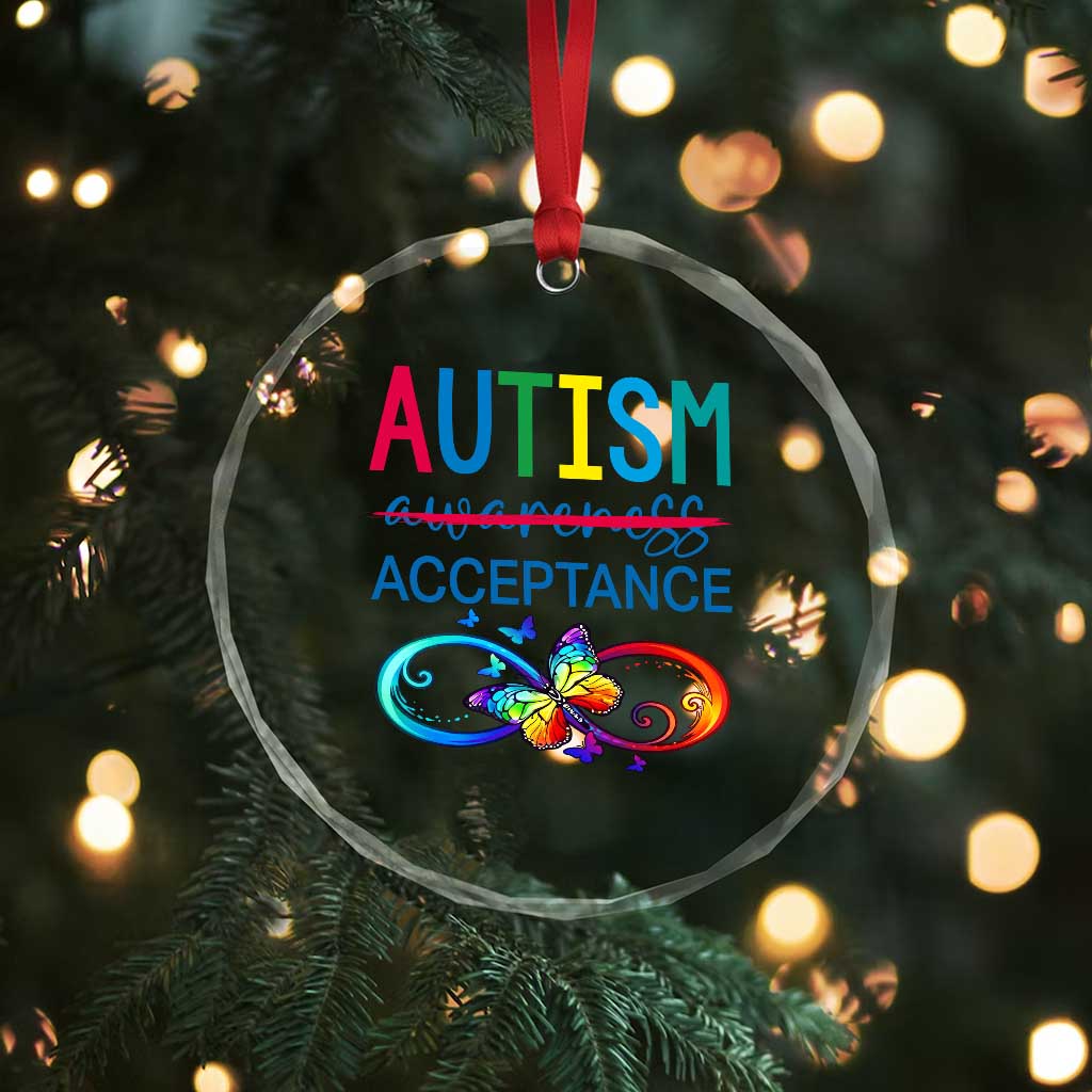 Autism Acceptance Crystal Glass Ornament Neurodivergent Support Infinity Butterfly Symbol TS14 Print Your Wear
