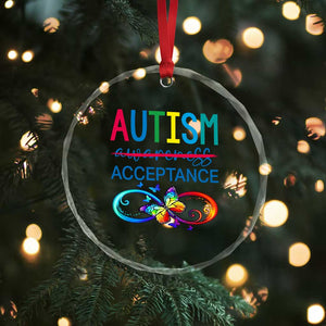 Autism Acceptance Crystal Glass Ornament Neurodivergent Support Infinity Butterfly Symbol TS14 Print Your Wear