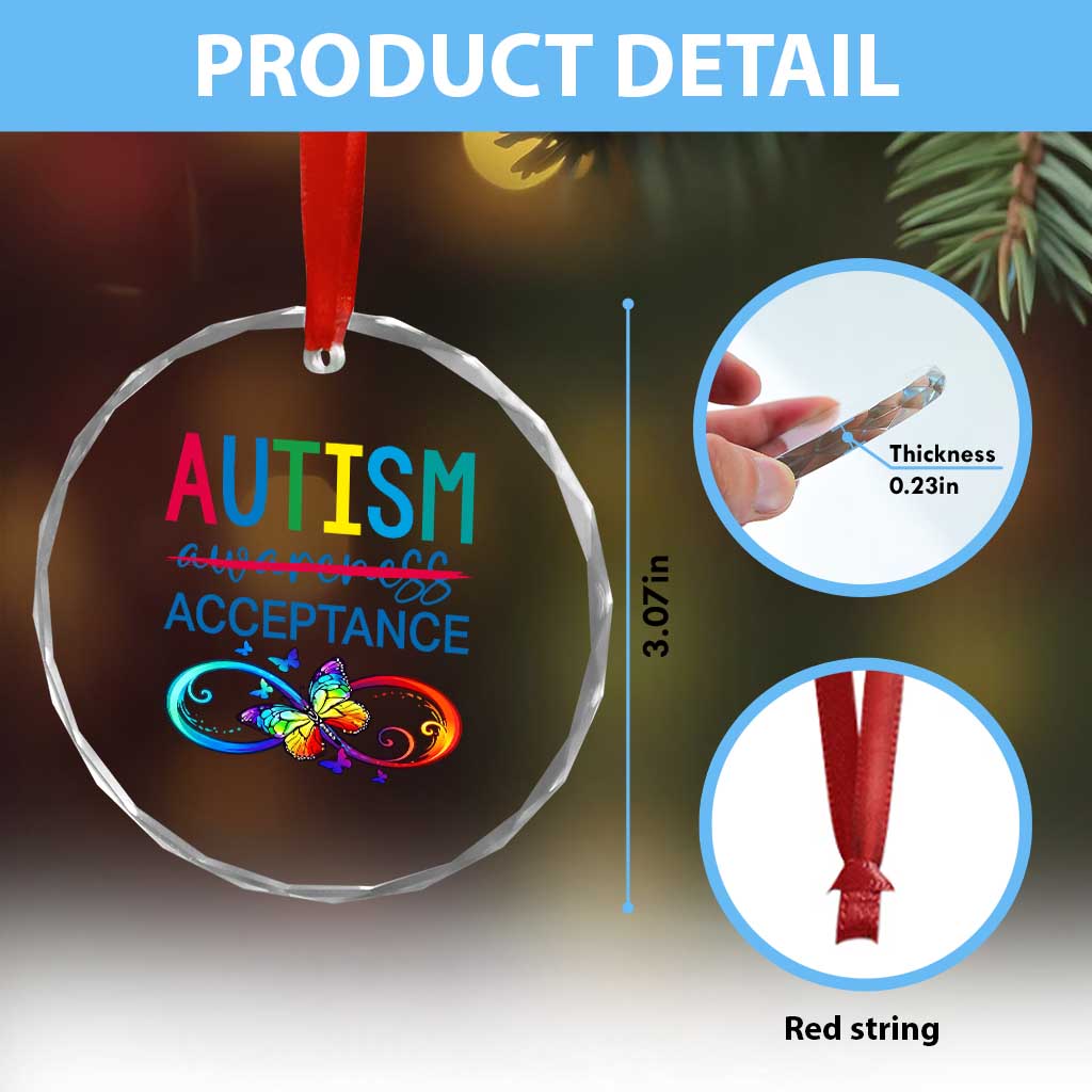 Autism Acceptance Crystal Glass Ornament Neurodivergent Support Infinity Butterfly Symbol TS14 Print Your Wear