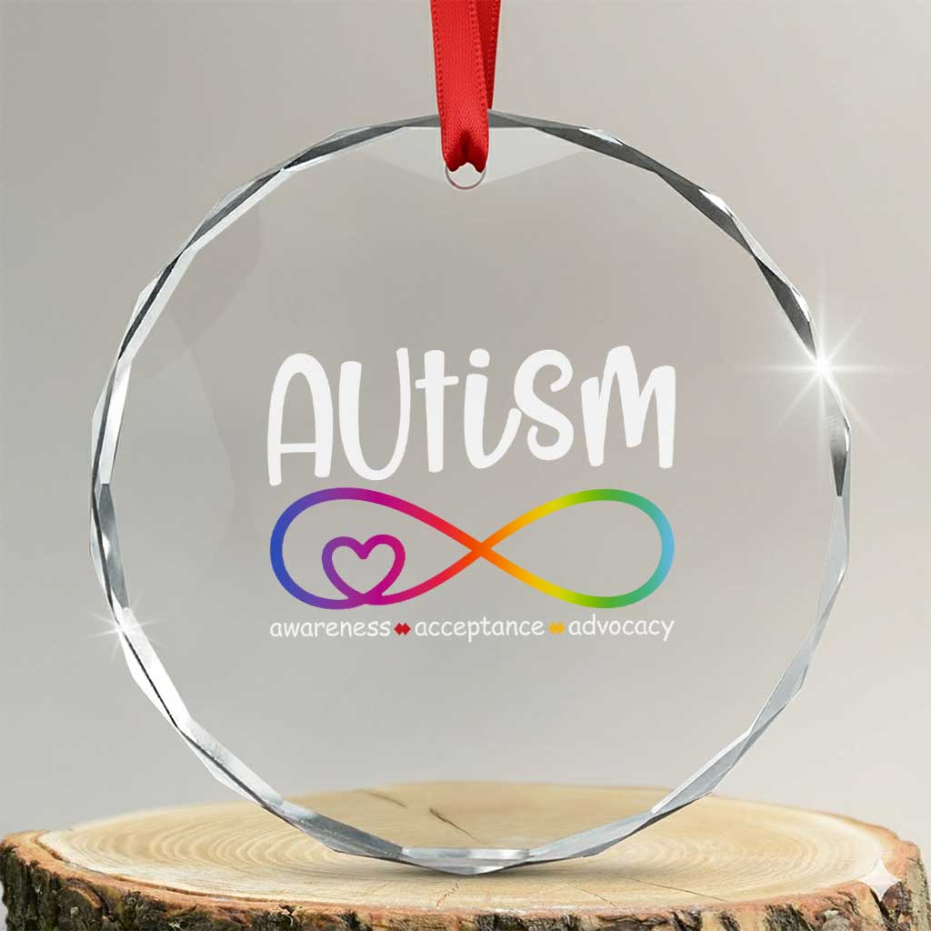 Autism Acceptance Crystal Glass Ornament Neurodivergent Support Infinity Symbol TS14 Transparent Glass 3'' Circle Print Your Wear