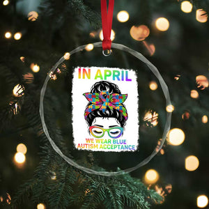 Autism Acceptance Crystal Glass Ornament Neurodivergent Support Messy Bun Ribbon Puzzle TS14 Print Your Wear