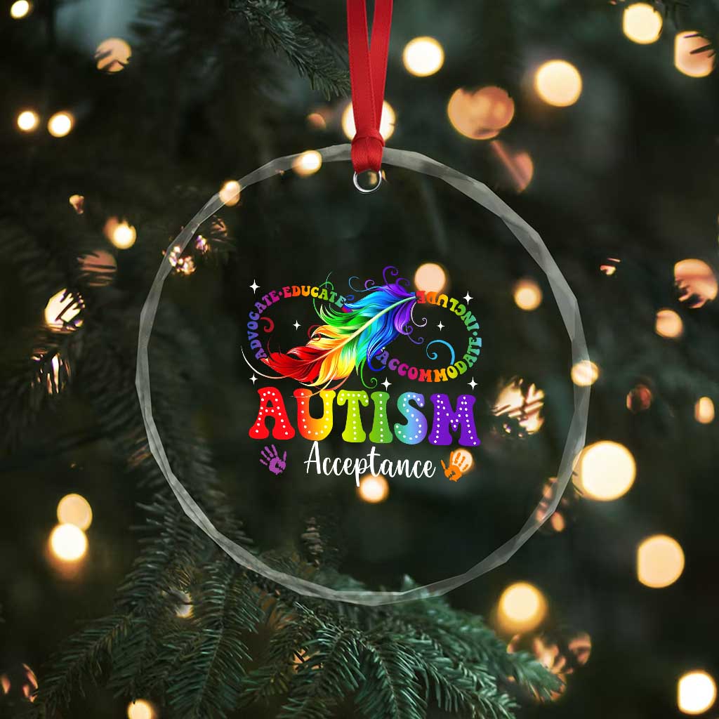 Autism Acceptance Crystal Glass Ornament Neurodivergent Support Rainbow Feather Infinity Symbol TS14 Print Your Wear