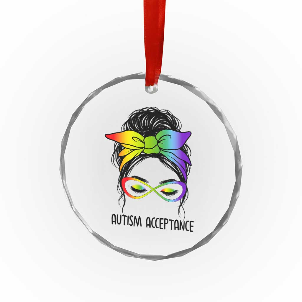 Autism Acceptance Crystal Glass Ornament Neurodiversity Awareness Messy Bun Women TS14 Print Your Wear