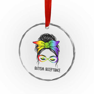 Autism Acceptance Crystal Glass Ornament Neurodiversity Awareness Messy Bun Women TS14 Print Your Wear