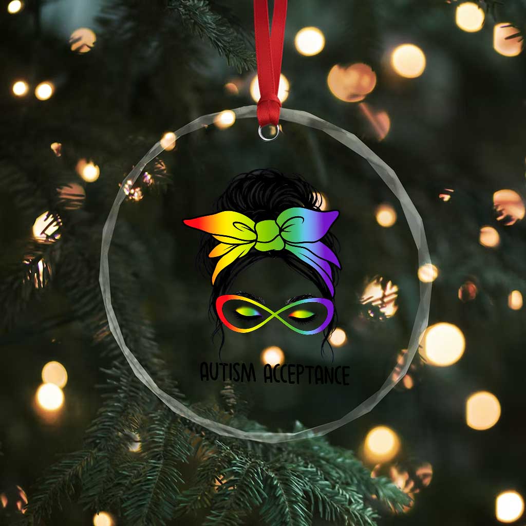 Autism Acceptance Crystal Glass Ornament Neurodiversity Awareness Messy Bun Women TS14 Print Your Wear