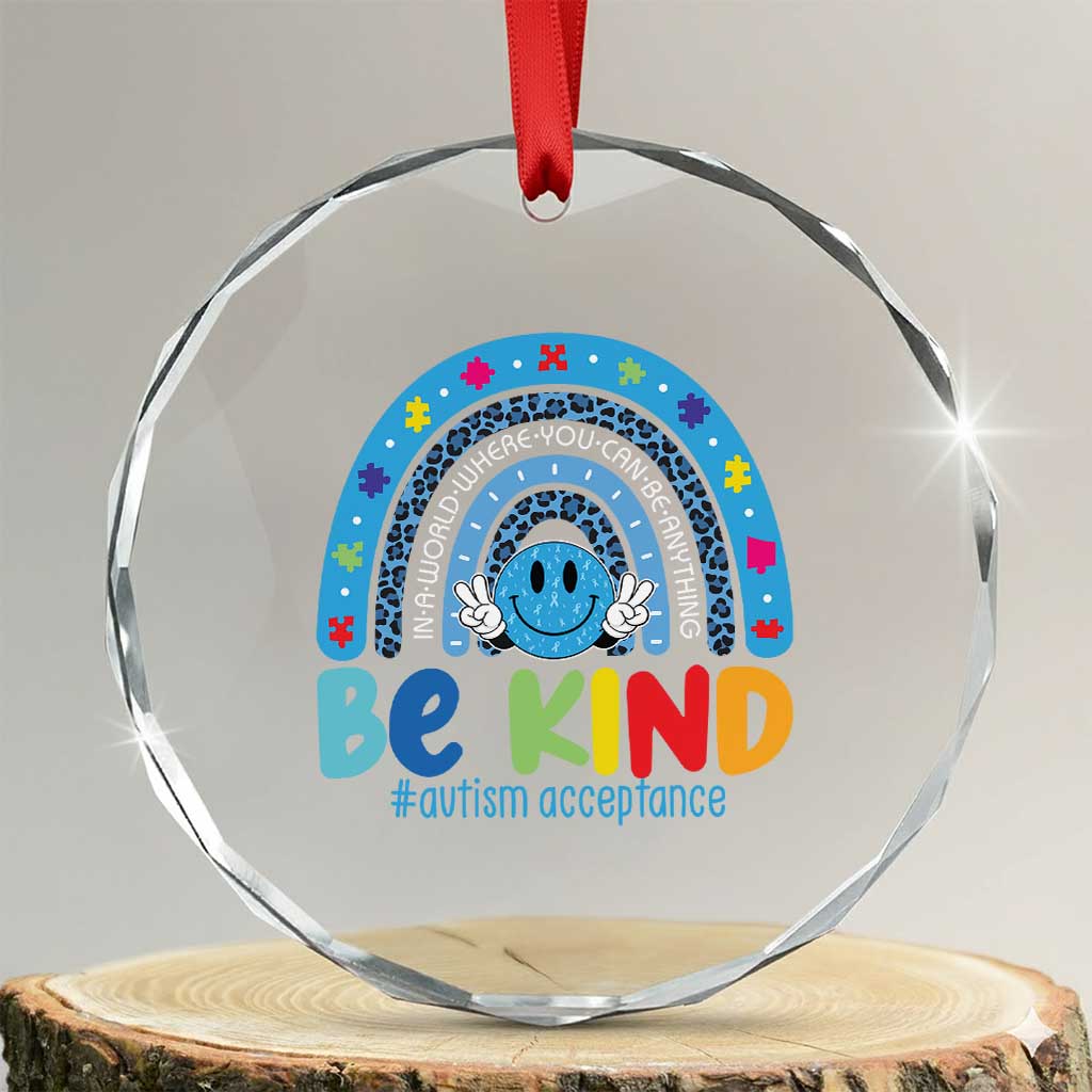 Autism Acceptance Crystal Glass Ornament Rainbow in April We Wear Blue Ribbon Autism TS14 Transparent Glass 3'' Circle Print Your Wear