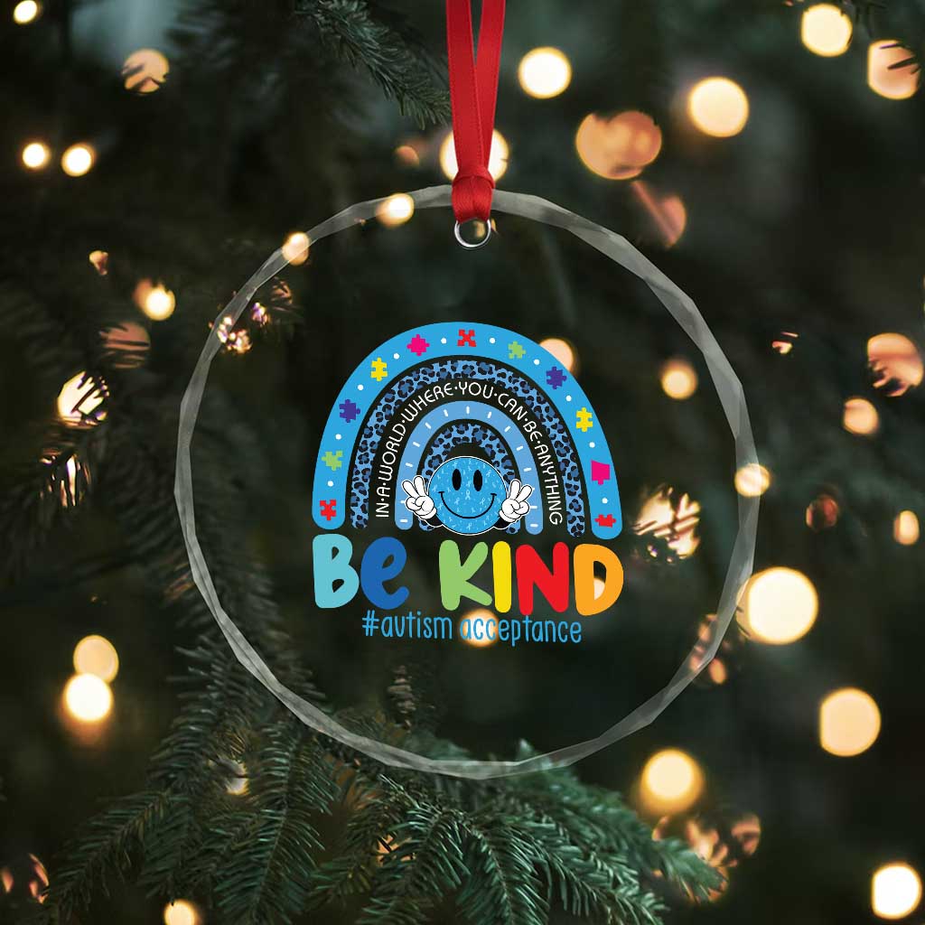 Autism Acceptance Crystal Glass Ornament Rainbow in April We Wear Blue Ribbon Autism TS14 Print Your Wear
