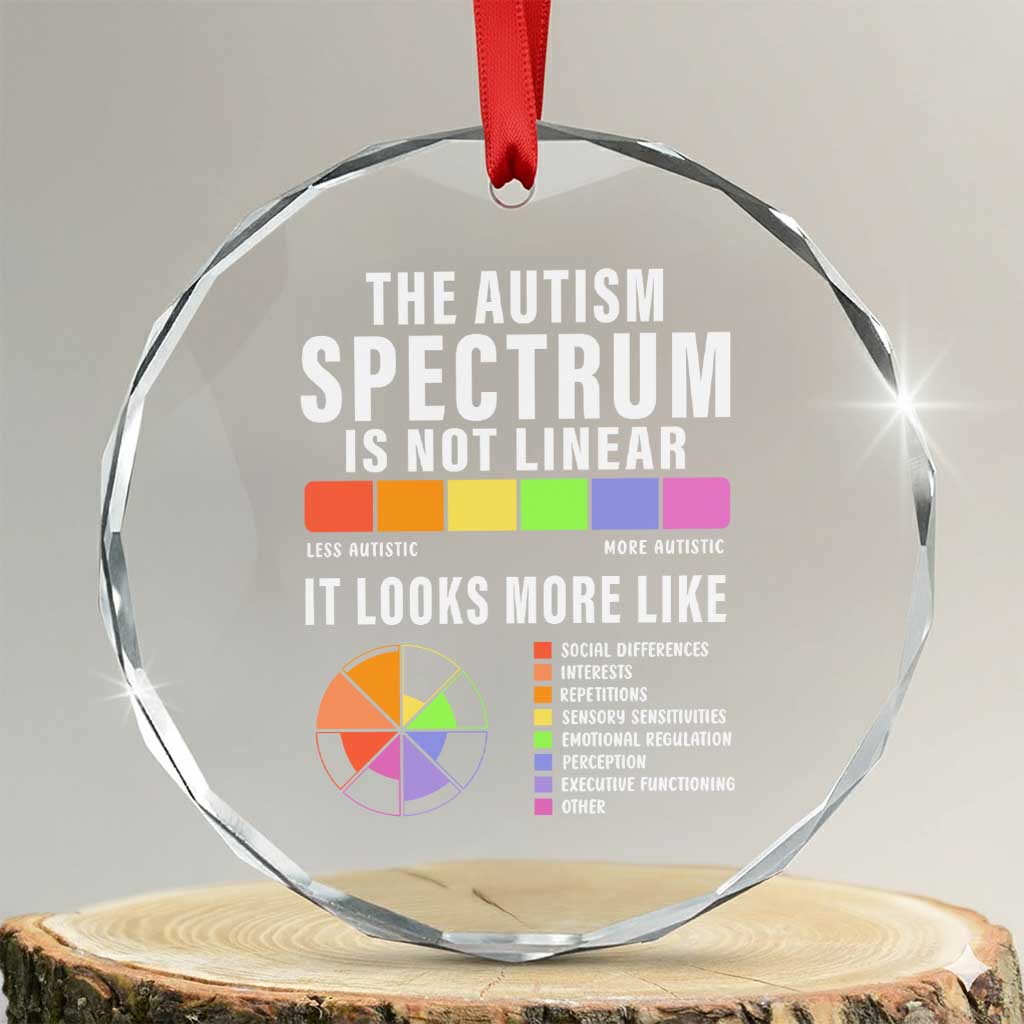Autism Acceptance Crystal Glass Ornament The Autism Spectrum Is Not Linear TS02 Transparent Glass 3'' Circle Print Your Wear