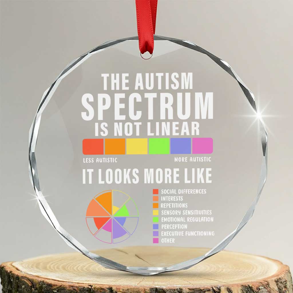 Autism Acceptance Crystal Glass Ornament The Autism Spectrum Is Not Linear TS02 Transparent Glass 3'' Circle Print Your Wear