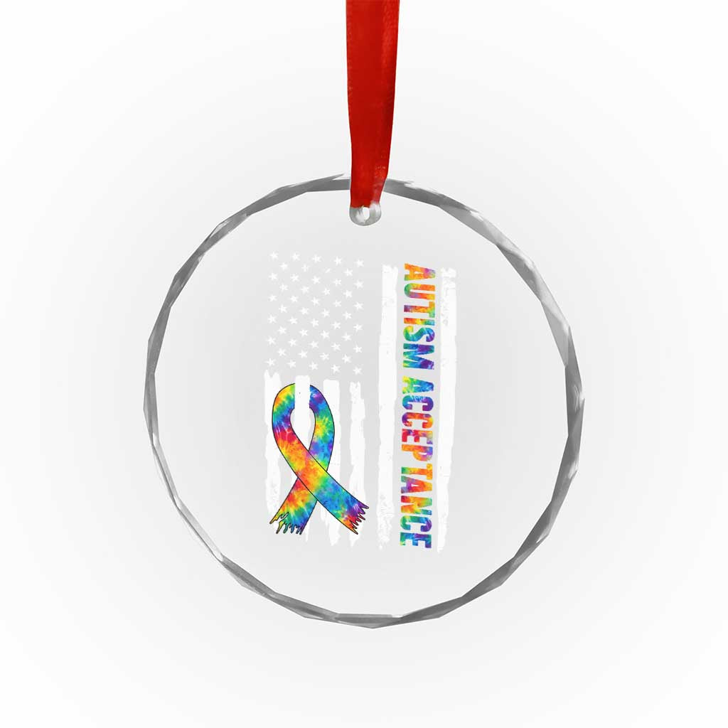 Autism Acceptance Crystal Glass Ornament US Flag Ribbon Support Neurodiversity TS14 Print Your Wear