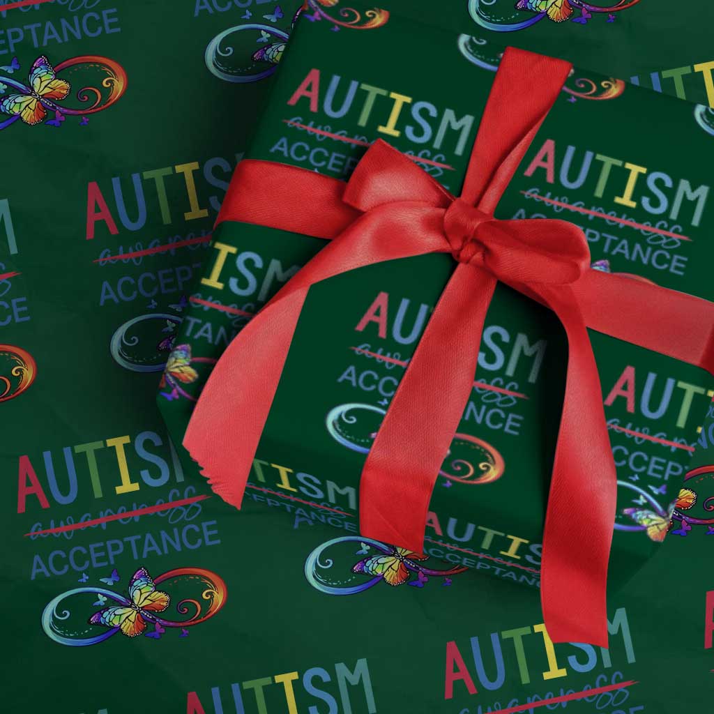 Autism Acceptance Wrapping Paper Roll Neurodivergent Support Infinity Butterfly Symbol TS14 Green Print Your Wear