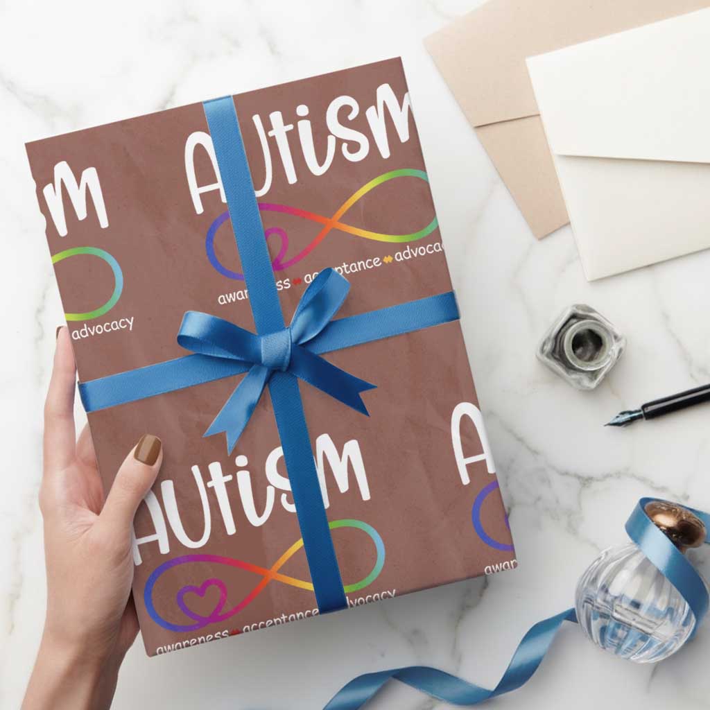 Autism Acceptance Wrapping Paper Roll Neurodivergent Support Infinity Symbol TS14 Mocha Print Your Wear