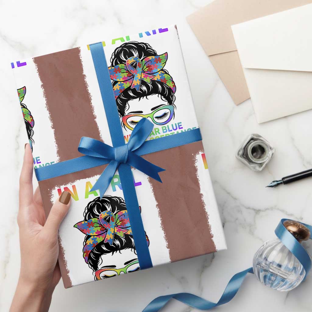 Autism Acceptance Wrapping Paper Roll Neurodivergent Support Messy Bun Ribbon Puzzle TS14 Mocha Print Your Wear