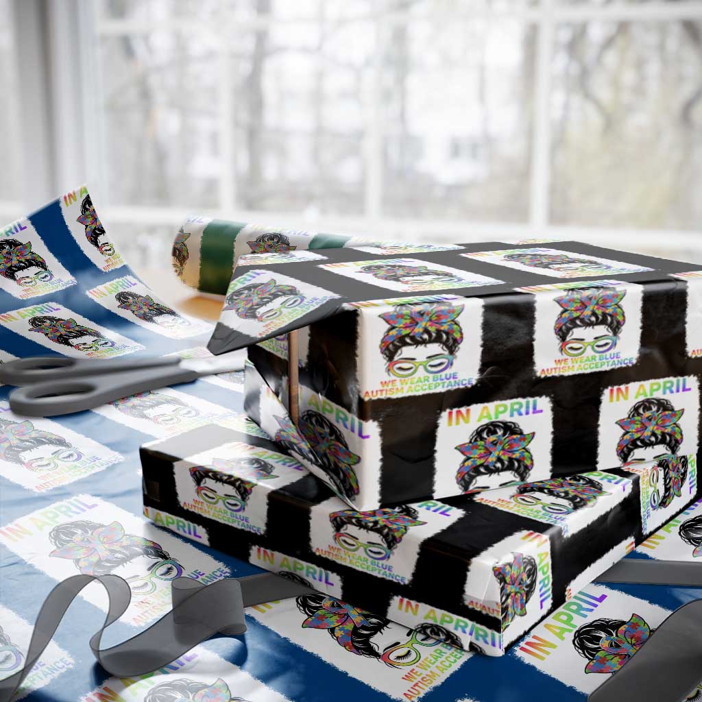 Autism Acceptance Wrapping Paper Roll Neurodivergent Support Messy Bun Ribbon Puzzle TS14 Black Print Your Wear