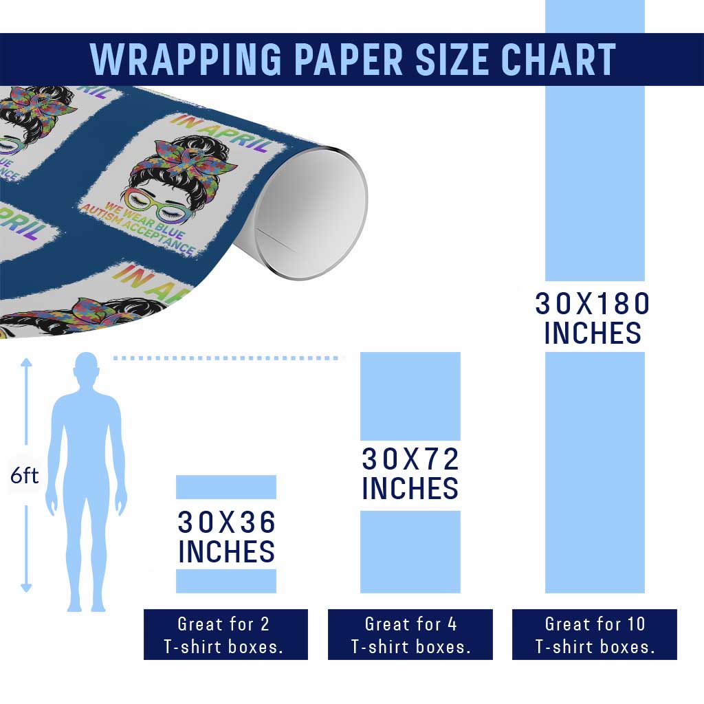 Autism Acceptance Wrapping Paper Roll Neurodivergent Support Messy Bun Ribbon Puzzle TS14 Print Your Wear