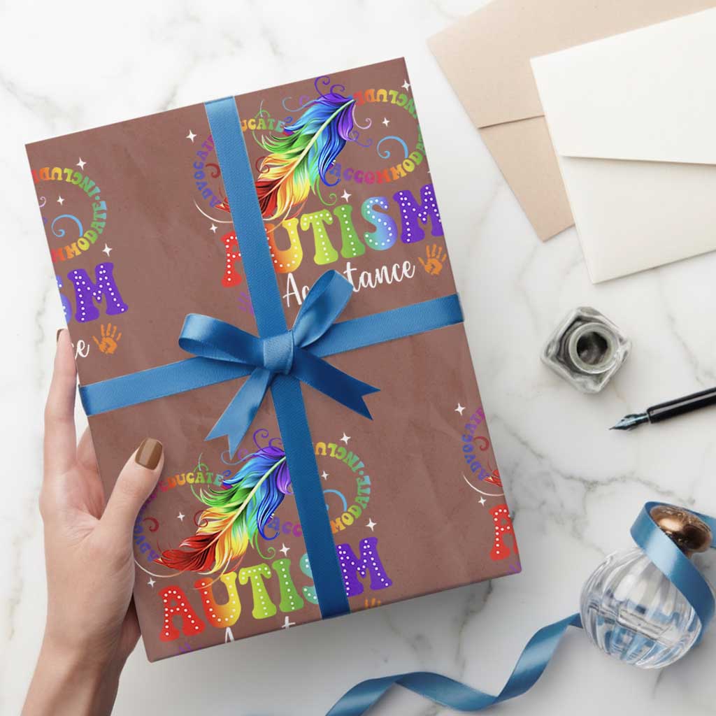 Autism Acceptance Wrapping Paper Roll Neurodivergent Support Rainbow Feather Infinity Symbol TS14 Mocha Print Your Wear