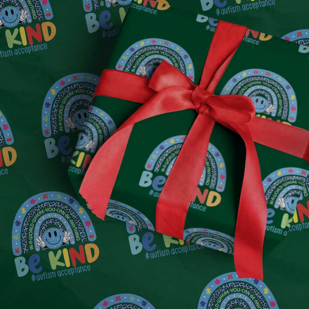 Autism Acceptance Wrapping Paper Roll Rainbow in April We Wear Blue Ribbon Autism TS14 Green Print Your Wear