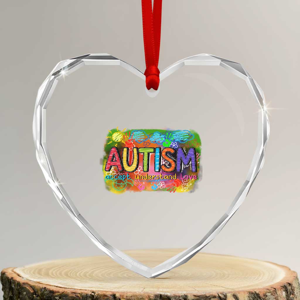 Autism Acceptance Heart Crystal Glass Ornament Accept Understand Love Autistic Support TS02 Transparent Glass 3'' Heart Print Your Wear