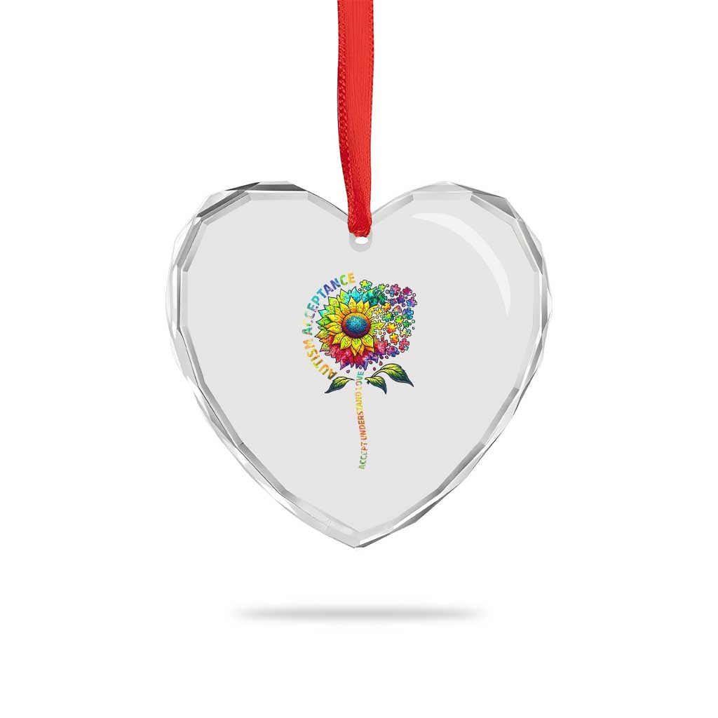 Autism Acceptance Heart Crystal Glass Ornament Accept Understand Love Sunflower Puzzle TS14 Print Your Wear