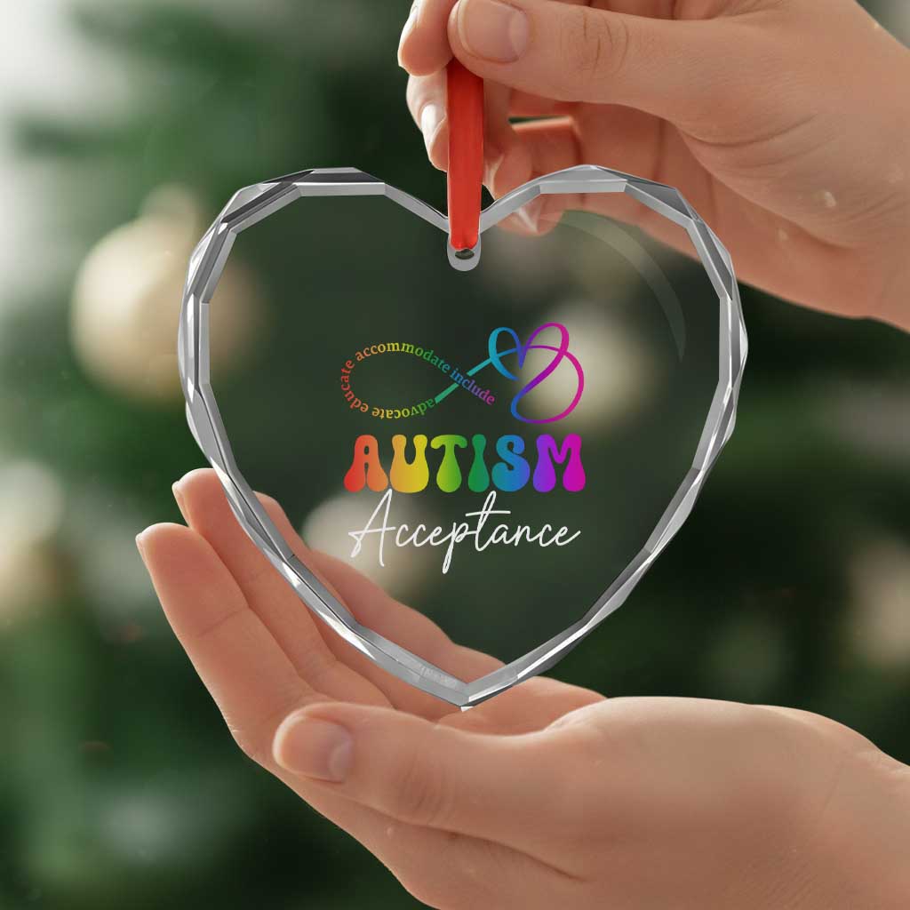 Autism Acceptance Heart Crystal Glass Ornament Advocate Educate Accomodate Include Rainbow Infinity Symbol TS02 Print Your Wear