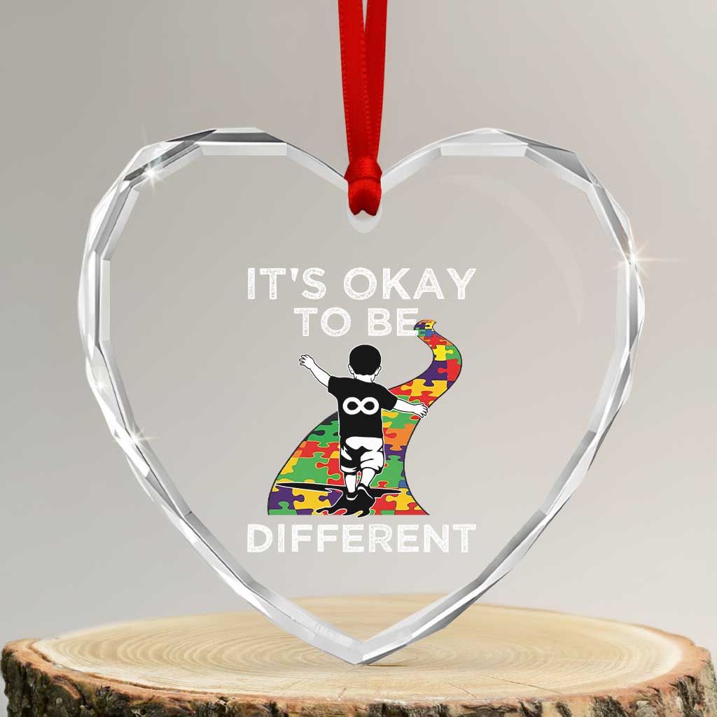 Autism Acceptance Heart Crystal Glass Ornament It's Okay To Be Different TS14 Transparent Glass 3'' Heart Print Your Wear
