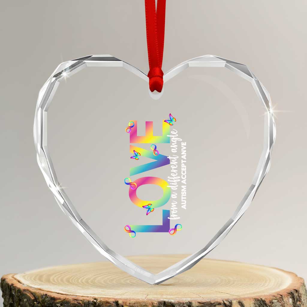 Autism Acceptance Heart Crystal Glass Ornament Love From a Different Angle Rainbow Infinity TS02 Transparent Glass 3'' Heart Print Your Wear