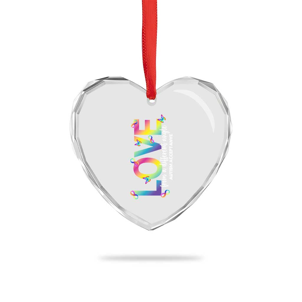 Autism Acceptance Heart Crystal Glass Ornament Love From a Different Angle Rainbow Infinity TS02 Print Your Wear