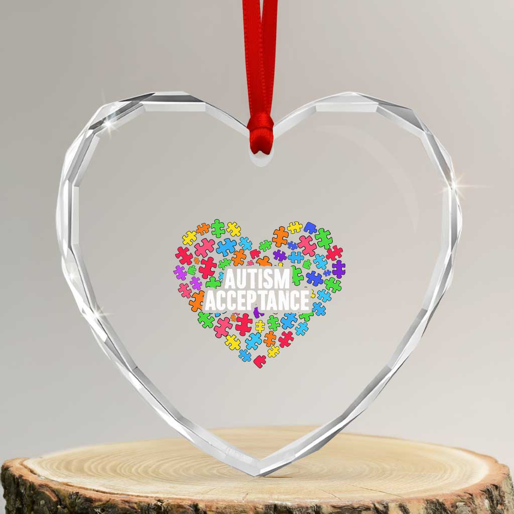 Autism Acceptance Heart Crystal Glass Ornament Love Heart Puzzle Piece Gift TS14 Transparent Glass 3'' Heart Print Your Wear