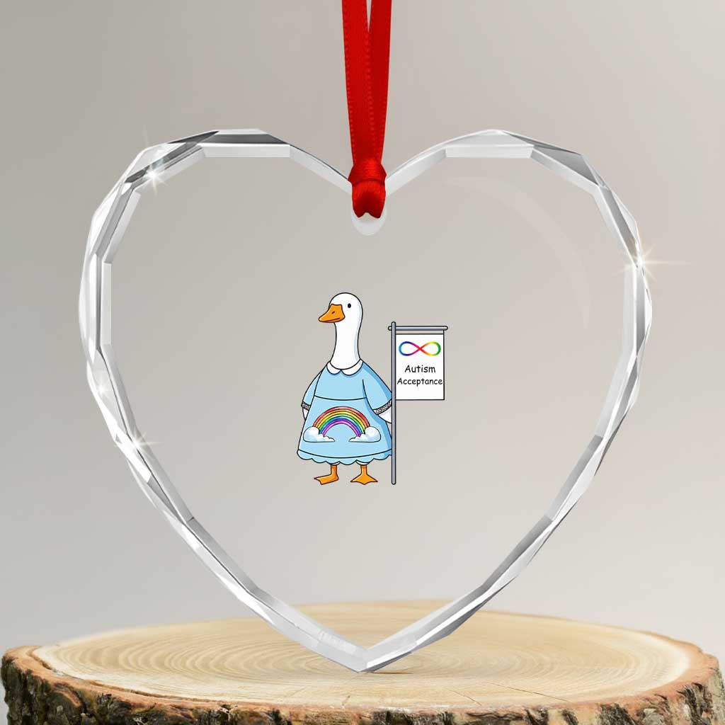 Autism Acceptance Heart Crystal Glass Ornament Neurodivergent Awareness Silly Goose Support TS14 Transparent Glass 3'' Heart Print Your Wear