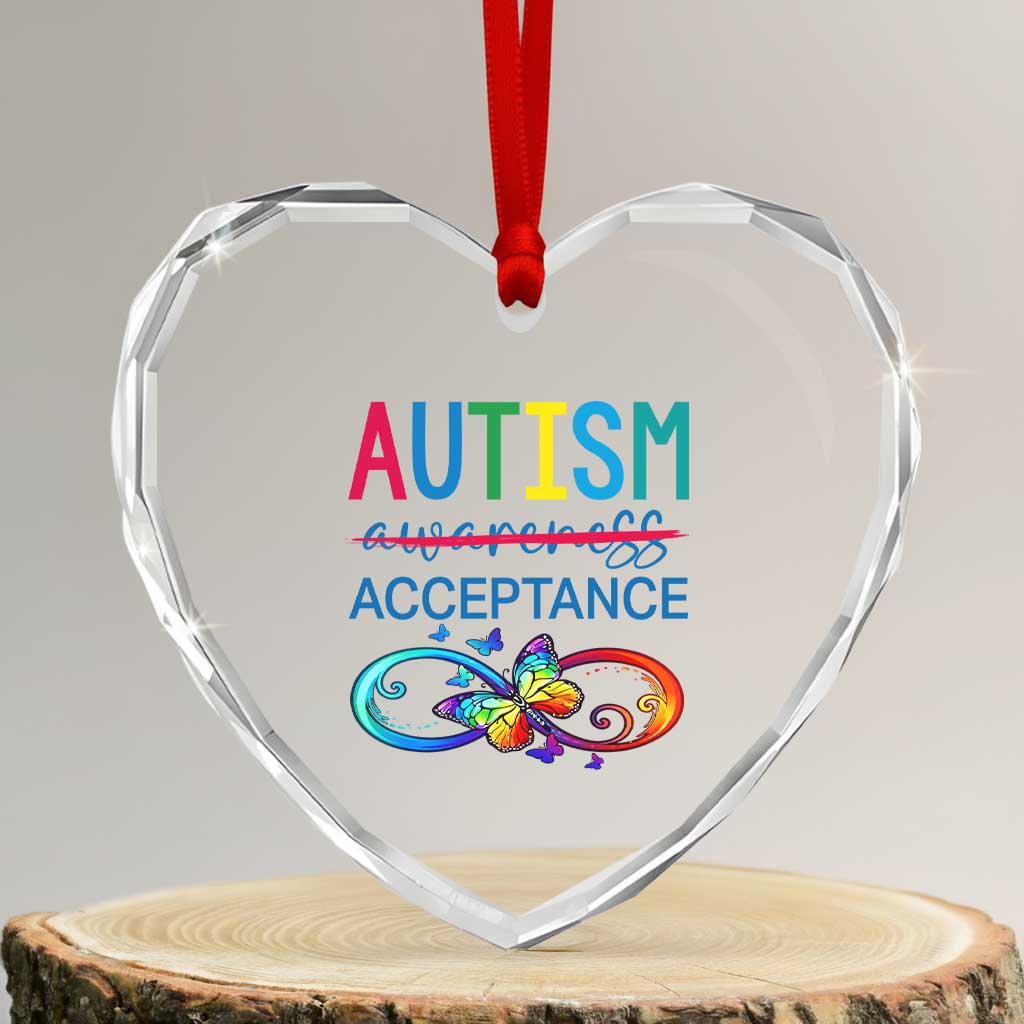 Autism Acceptance Heart Crystal Glass Ornament Neurodivergent Support Infinity Butterfly Symbol TS14 Transparent Glass 3'' Heart Print Your Wear