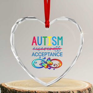 Autism Acceptance Heart Crystal Glass Ornament Neurodivergent Support Infinity Butterfly Symbol TS14 Transparent Glass 3'' Heart Print Your Wear