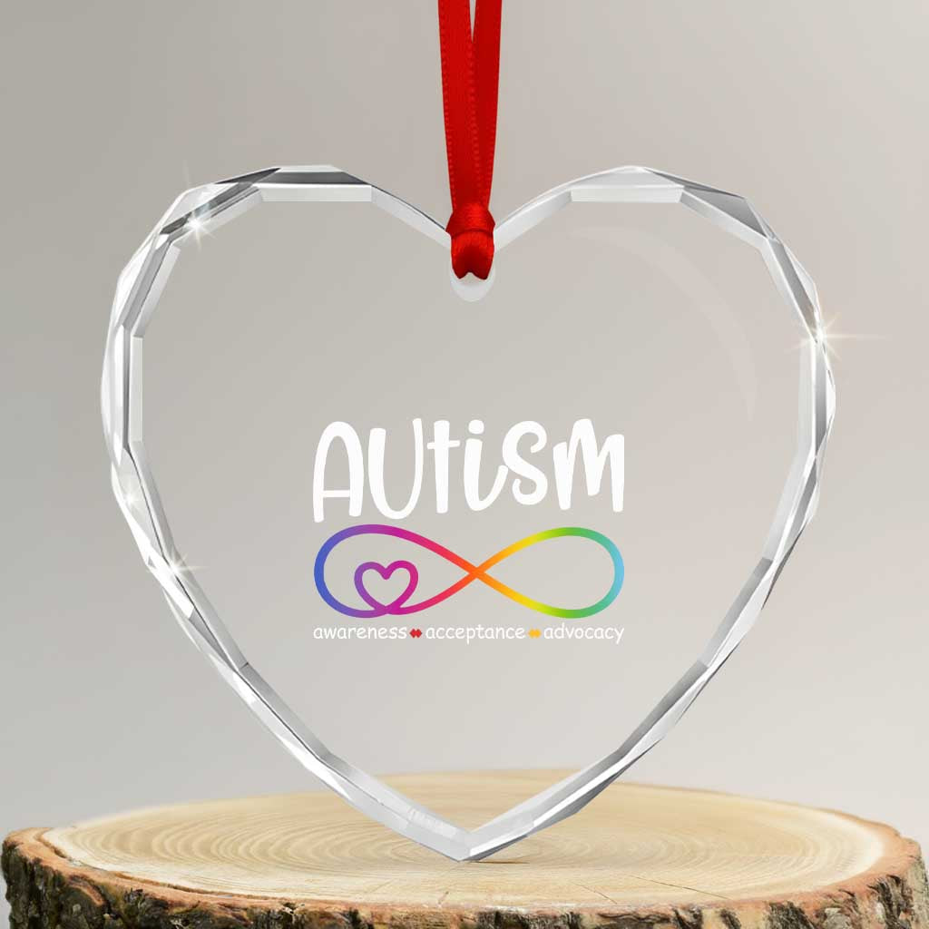 Autism Acceptance Heart Crystal Glass Ornament Neurodivergent Support Infinity Symbol TS14 Transparent Glass 3'' Heart Print Your Wear