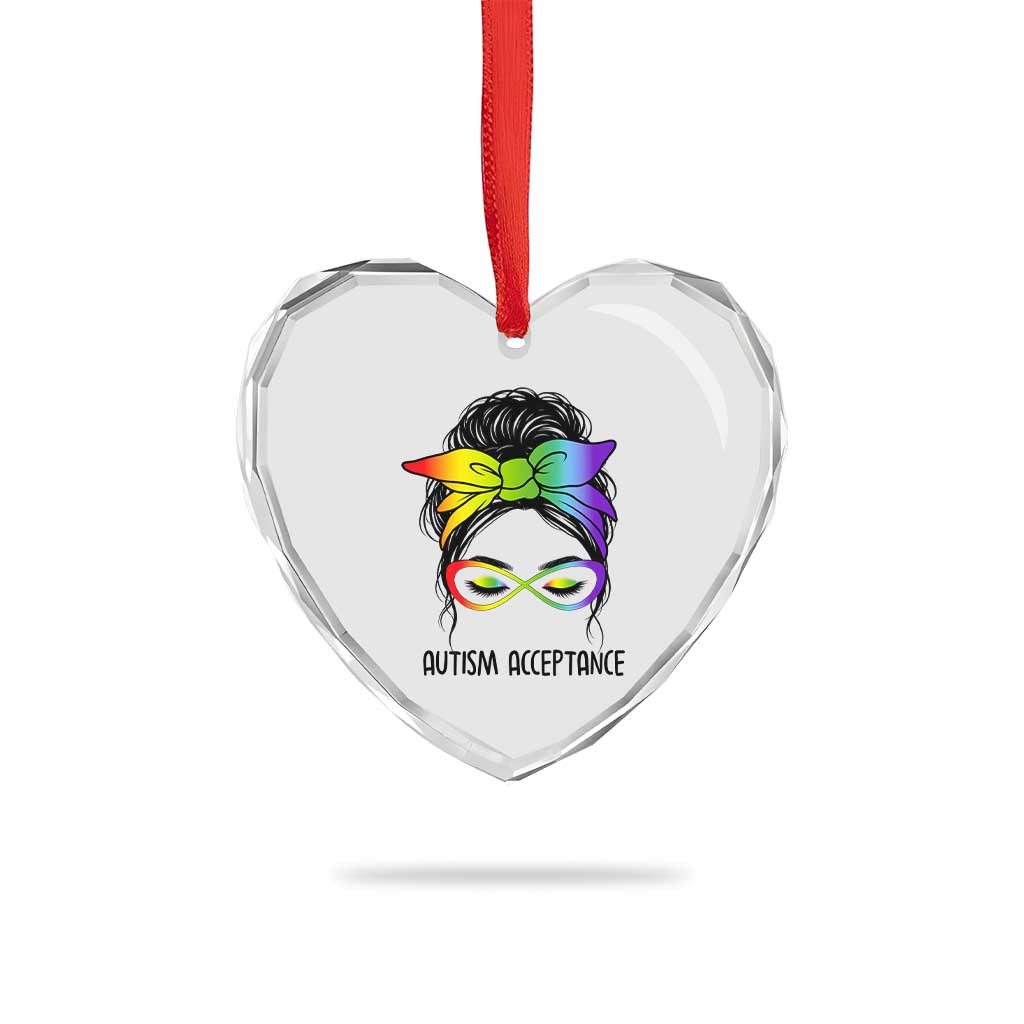 Autism Acceptance Heart Crystal Glass Ornament Neurodiversity Awareness Messy Bun Women TS14 Print Your Wear