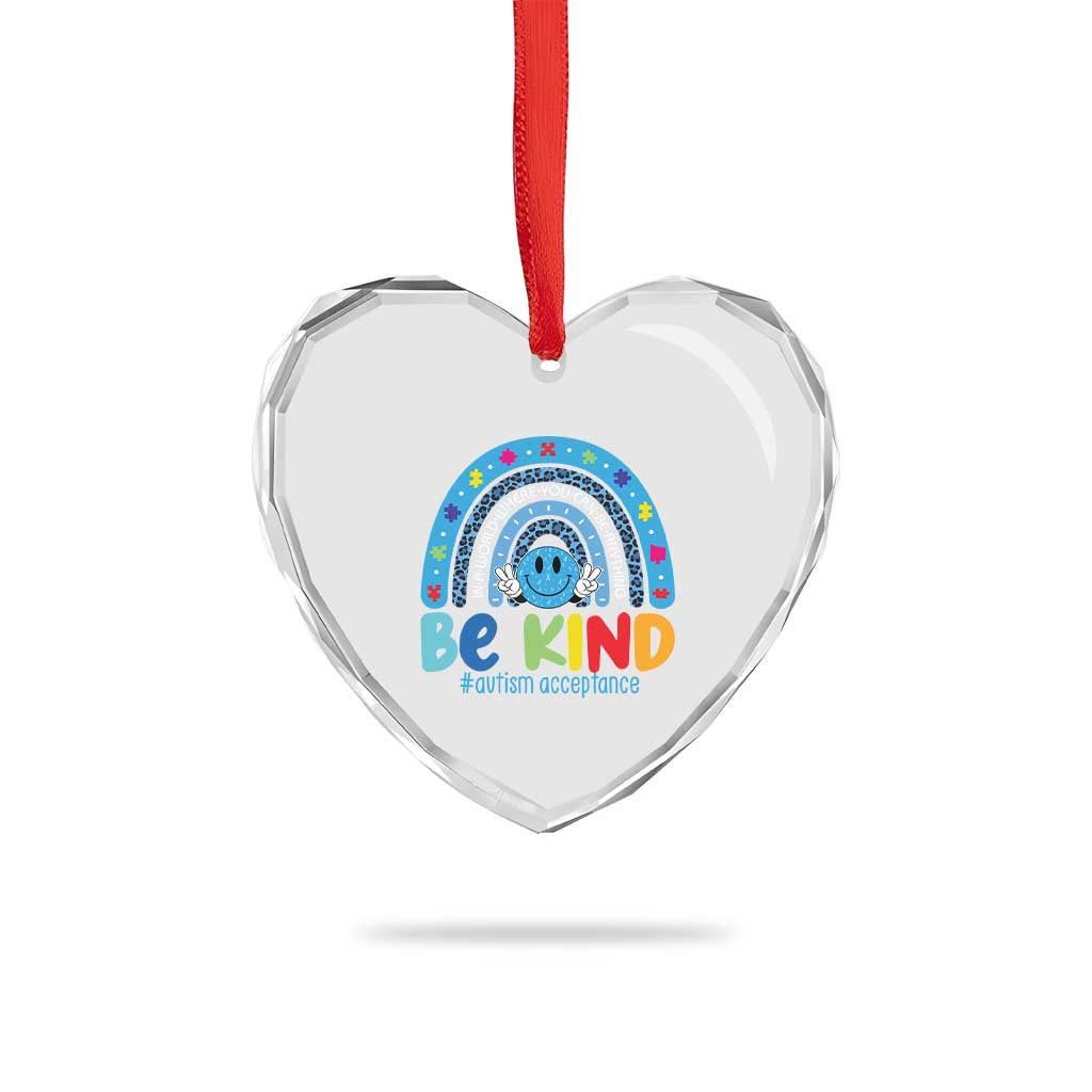 Autism Acceptance Heart Crystal Glass Ornament Rainbow in April We Wear Blue Ribbon Autism TS14 Print Your Wear
